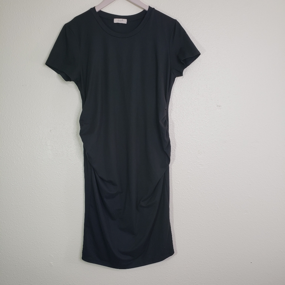 Freebird Ruched Black Tee Shirt Dress Athleisure Size Large